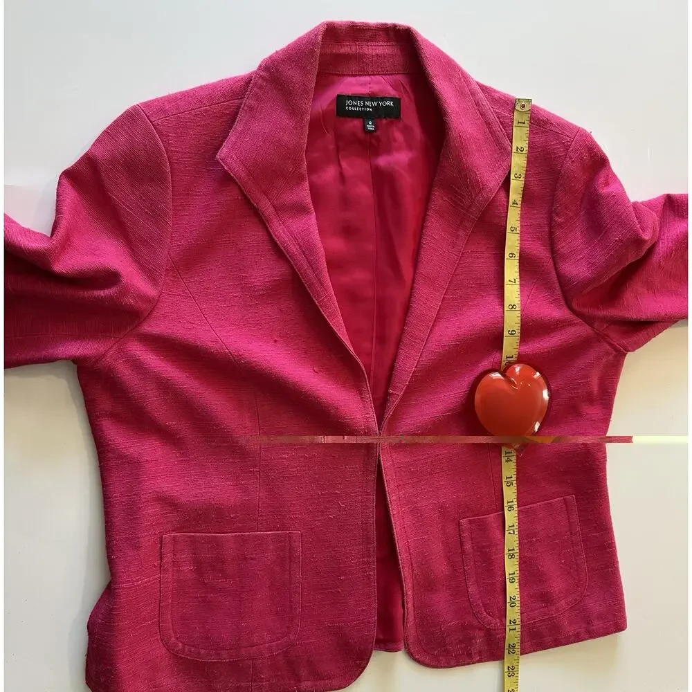 Jones New York Collection Womens Sz 12 Hot Pink 100% Silk Blazer Jacket Career